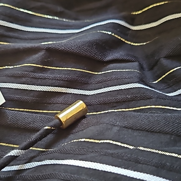 NEW Ann Taylor Black White Gold Metallic Stripe Flutter Sleeve Tie Neck Top XL - Picture 5 of 9